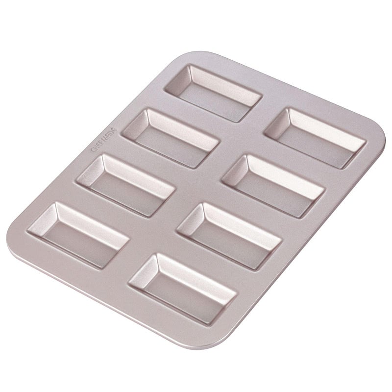CHEFMADE Financier Cake Pan, 8-Cavity Non-Stick Rectangle Muffin Pan Biscuits Cookies Bakeware for Oven Baking (Champagne Gold) - Image 1